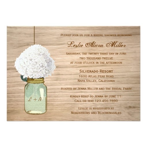Rustic Mason Jar Hydrangea Bridal Shower Invitation Card Kraft Paper Rustic Bridal Shower Invitations Vine Country Lace Cards