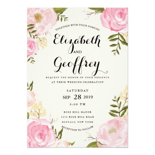 Modern Vintage Pink Floral Wedding Invitation Card